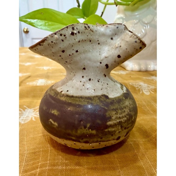 Other - Vintage Studio Pottery Weed Pot, Small Pinch Neck Bud Vase, Speckled Stone